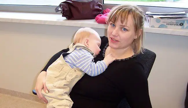 Małgorzata Dąbrowska with Jan at work in first NFM office Małgorzata Dąbrowska with Jan at work in first NFM office